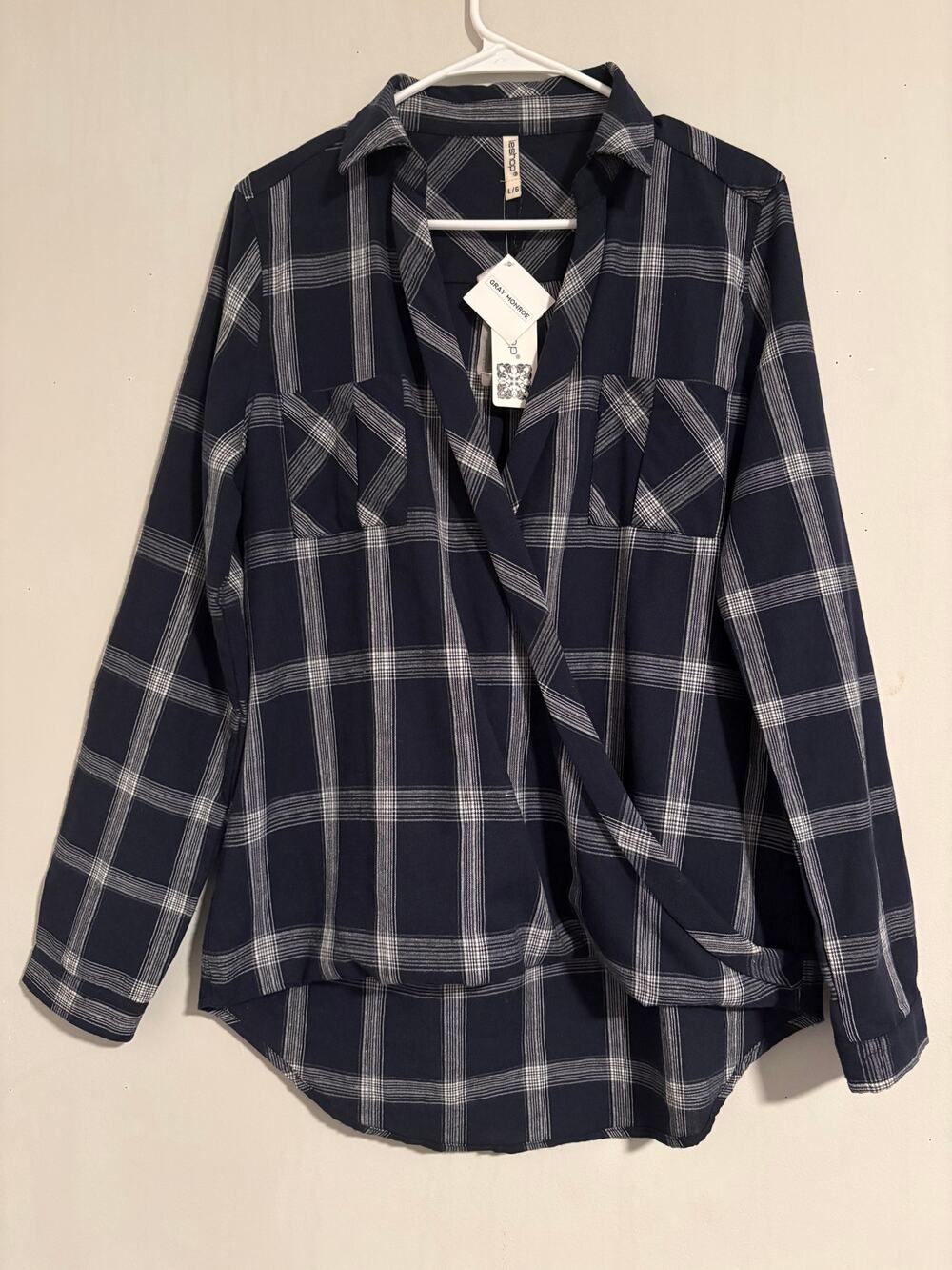 Leshop Blue and White Blouse with Wrap-Front